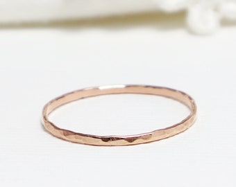 Super Thin Rose Gold Hammered Ring, Stacking Rings For Women, Thumb Ring, Delicate Dainty Minimalist Ring, 14K Rose Gold Filled | Mirth Ring