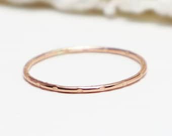 Thin Rose Gold Textured Ring, Thumb Rings For Women, Pink Gold Ring, Dainty Stacking Ring, Rose Gold Filled, Minimalist Ring | Paradise Ring