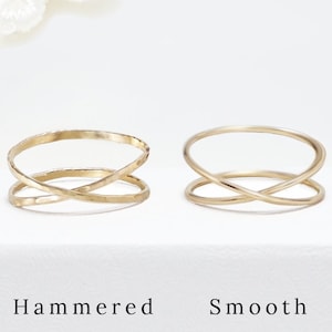 14K Solid Gold Super Thin X Ring, Criss Cross Ring, Gold Rings For Women, Promise Ring, Gold Wedding Band, Wire Wrap Ring | LOVEx Rings