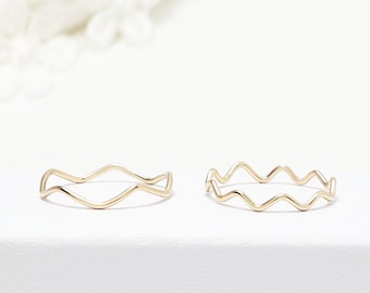 Anillo fino ondulado de oro macizo de 14 quilates, anillos de oro delicados con diseño en zigzag para mujer, anillo de promesa delicado, regalo de joyería fina minimalista / Anillos ondulados