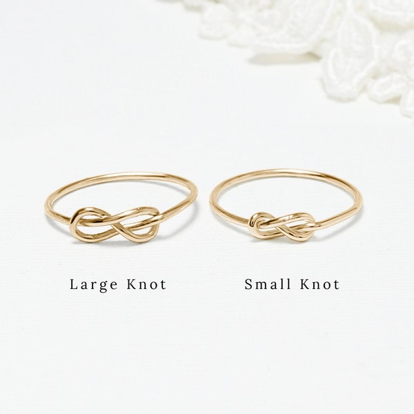 Petite bague fine noeud infini en or, bague amour promesse délicate, bagues soeur mère fille, cadeau délicat en or 14 carats minimaliste | Bagues Unité