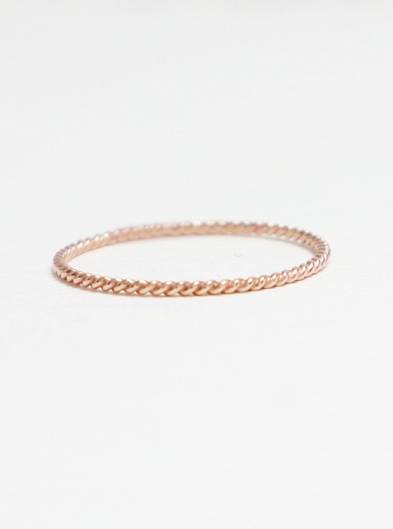 Super Thin Rose Gold Ring, Twist Rope Ring, Simple Stacking Ring, Pink Gold Ring, Dainty 14K Rose Gold Ring, Thumb Ring Optimism Ring image 3