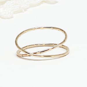 Super Thin Gold X Ring, Textured, Minimalist Gold Criss Cross Ring, Gold Rings For Women, Thumb Ring, Delicate 14K Promise Ring | LOVEx Ring