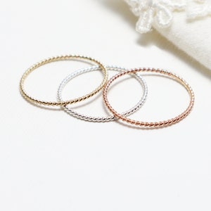 Super Thin Ring Set Of 3, Twist Rings, Simple Rings For Women, Mixed Metal Stacking Ring, Dainty Delicate Ring, Thumb Ring | Optimism Rings