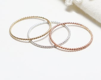 Super Thin Ring Set Of 3, Twist Rings, Simple Rings For Women, Mixed Metal Stacking Ring, Dainty Delicate Ring, Thumb Ring | Optimism Rings