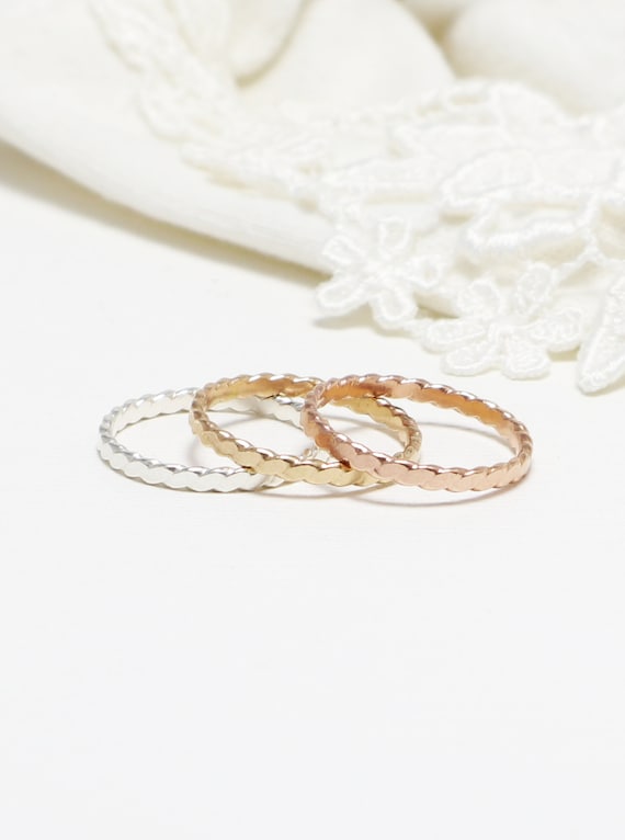 Thin Gold Stacking Ring, Flat Twist, Thumb Rings For Women, Dainty  Minimalist Ring, Engagement, Wedding Band, Gold Filled Optimism Rings