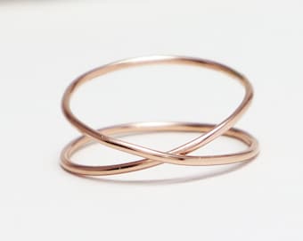 Super Thin 14K Rose Gold X Ring, Criss Cross Rings For Women, Thumb Ring, Dainty Promise Ring, Delicate Minimalist Ring | LOVEx Ring