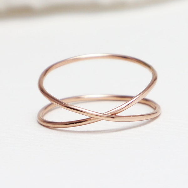 Super Thin 14K Rose Gold X Ring, Criss Cross Rings For Women, Thumb Ring, Dainty Promise Ring, Delicate Minimalist Ring | LOVEx Ring