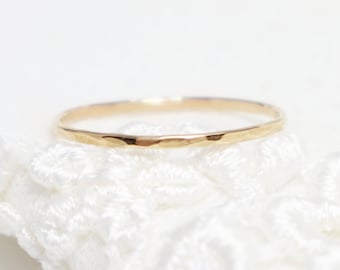 Thin Gold Hammered Ring, Dainty Gold Filled Ring, Gold Rings For Women, Gold Stacking Ring, Delicate Ring, Simple Knuckle Ring | Mirth Ring