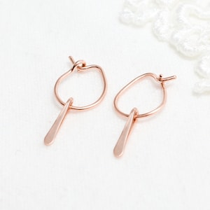 Rose Gold Bar Dangle Hoop Earrings, Minimalist Drop Earrings, Small Drop Earrings, Popular Earrings For Women | Accent Earrings