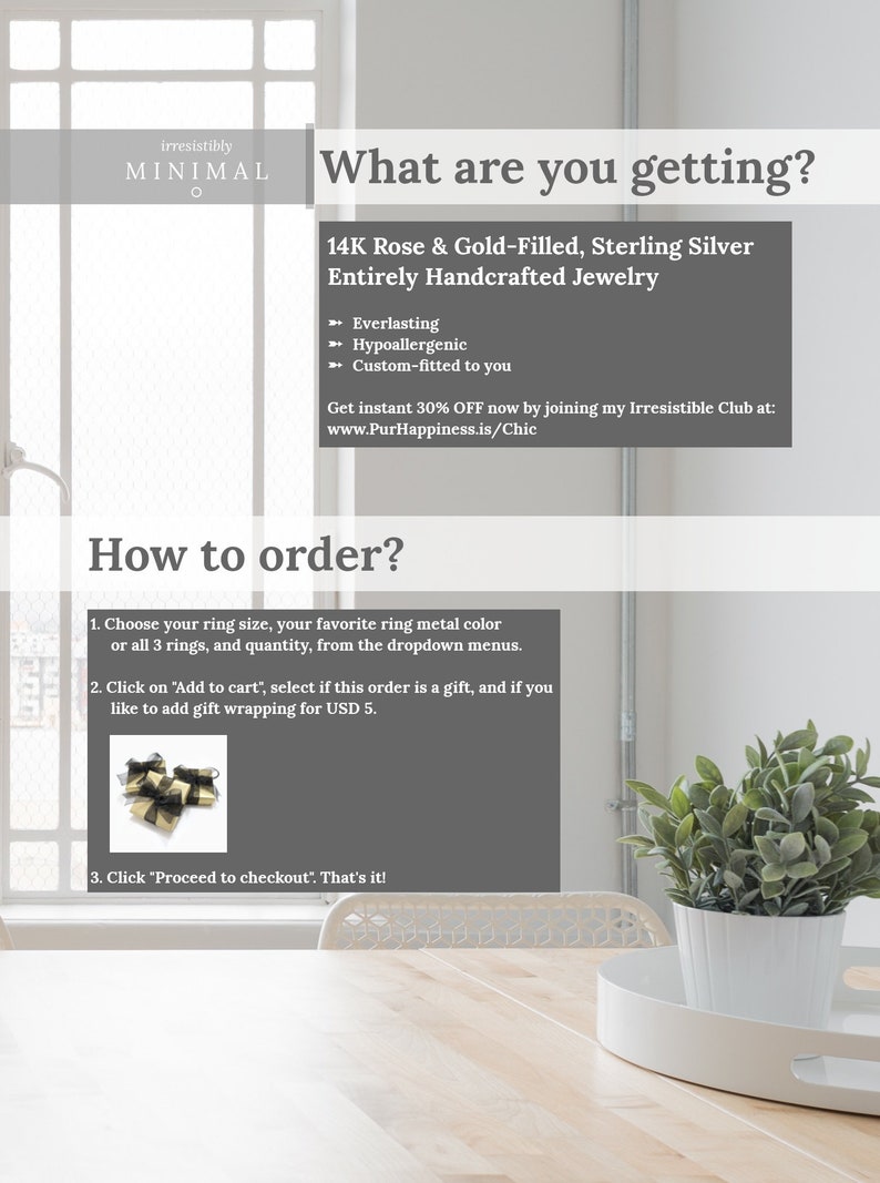 May include: A graphic with the text "What are you getting?" and "How to order?"  The graphic describes 14K Rose & Gold-Filled, Sterling Silver Entirely Handcrafted Jewelry. The jewelry is described as everlasting, hypoallergenic, and custom-fitted. The graphic also includes instructions on how to order the jewelry.