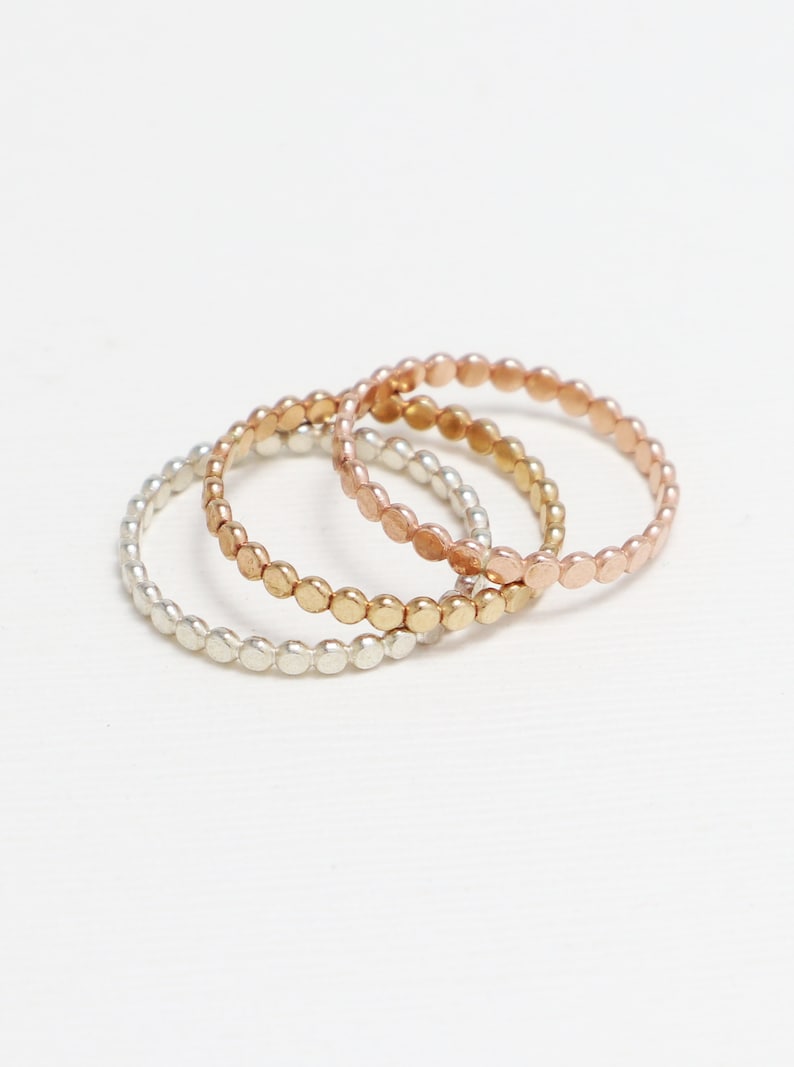 Thin Flat Bead Ring, Thumb Rings For Women, Delicate Ring, Dot Ring, Dainty Promise, Engagement, Wedding Band, 14K Gold Filled | Charm Rings image 3
