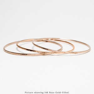 Thin Gold Hammered Bangle Set Of 3, Simple Gold Bracelet For Women, Dainty Minimalist Bangle, Delicate Stacking Cuff Celebration Bangles 3 RoseGold Bracelets