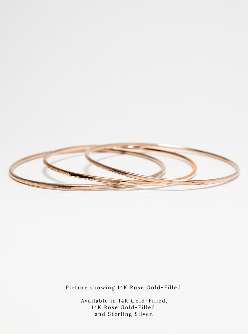 Thin Gold Hammered Bangle Set Of 3, Simple Gold Bracelet For Women, Dainty Minimalist Bangle, Delicate Stacking Cuff Celebration Bangles 3 RoseGold Bracelets