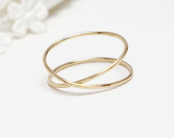 tumring, ring för kvinna, kors och tvärs ring, enkel guldring, guld kors och tvärs ring, guldringar för kvinnor, ringar för kvinnor | LOVex Ring