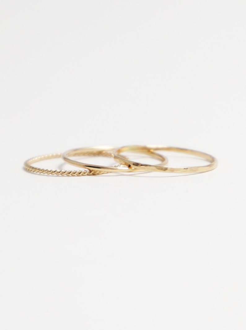Super Thin Gold Ring Set of 3 Gold Rings for Women Hammered | Etsy