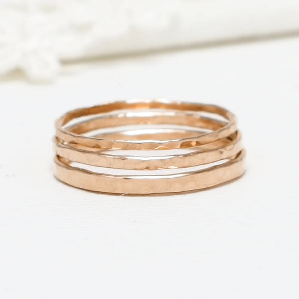 Rose Gold Hammered Ring, Gold Rings For Women, Minimalist Ring, Thick Ring, Thin Ring, Stack Ring, 14K Rose Gold Filled I Prosperity Rings