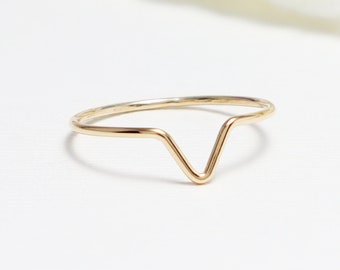 Super Thin Gold Chevron V Ring, Thumb Gold Rings For Women, Curved Ring, Dainty Ring, Delicate Ring Wave Ring, Stacking Ring | Moxie Ring