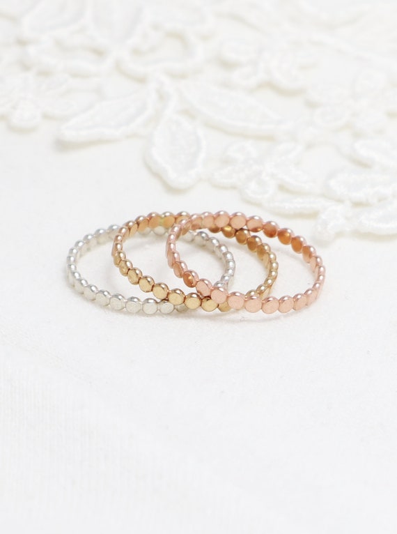 Thin Flat Bead Ring, Thumb Rings For Women, Delicate Ring, Dot Ring, Dainty Promise, Engagement, Wedding Band, 14K Gold Filled | Charm Rings