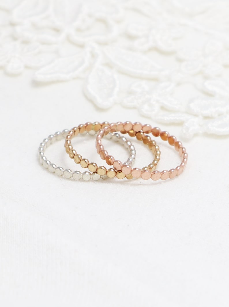 Thin Flat Bead Ring, Thumb Rings For Women, Delicate Ring, Dot Ring, Dainty Promise, Engagement, Wedding Band, 14K Gold Filled | Charm Rings image 1