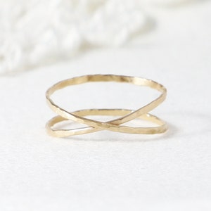 Super Thin Gold Hammered X Ring, Criss Cross Gold Rings For Women, Promise Ring, Thumb Ring, Dainty Minimalist Delicate Ring | LOVEx Ring