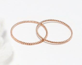 Dainty Thin Rose Gold Twist Ring Set Of 2, Delicate Rings For Women, Simple Stacking Thumb Ring, Minimalist Rose Gold Ring | Peace Rings