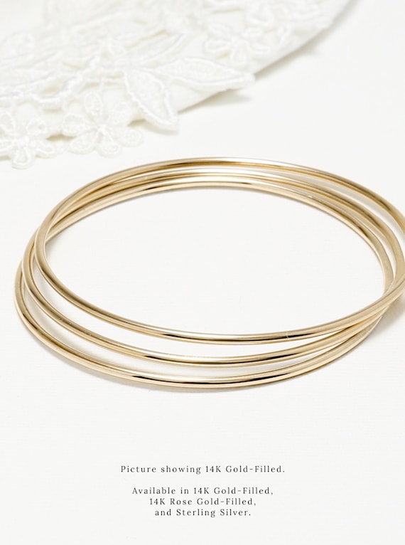 Thin Gold Filled Bangle Set of 3 Silver Bangle Bracelet Dainty Bangle for Women Simple Stacking Bangle Gift Her Celebration Bangles Etsy