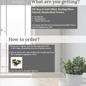 May include: A graphic with the text "What are you getting?" and "How to order?"  The graphic describes 14K Rose & Gold-Filled, Sterling Silver Entirely Handcrafted Jewelry. The jewelry is described as everlasting, hypoallergenic, and custom-fitted. The graphic also includes instructions on how to order the jewelry.