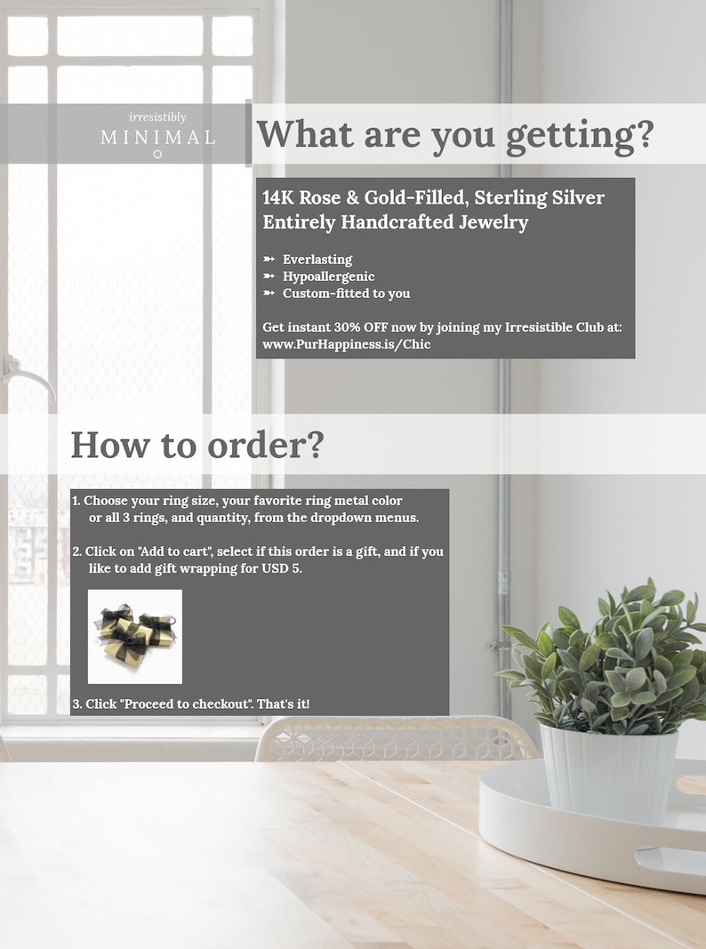 May include: A graphic with the text "What are you getting?" and "How to order?"  The graphic describes 14K Rose & Gold-Filled, Sterling Silver Entirely Handcrafted Jewelry. The jewelry is described as everlasting, hypoallergenic, and custom-fitted. The graphic also includes instructions on how to order the jewelry.