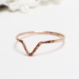 Super Thin Rose Gold Chevron Ring, V Hammered, Curved Gold Rings For Women, Pink Gold Ring, Delicate Ring, Thumb Ring Rose Gold | Moxie Ring