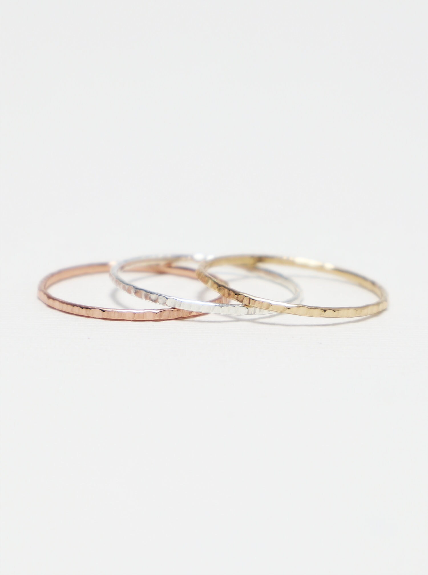 Thin Line Rings Thin Gold & Silver Line Hammered Ring Set of 3, Thumb Rings for Women ...
