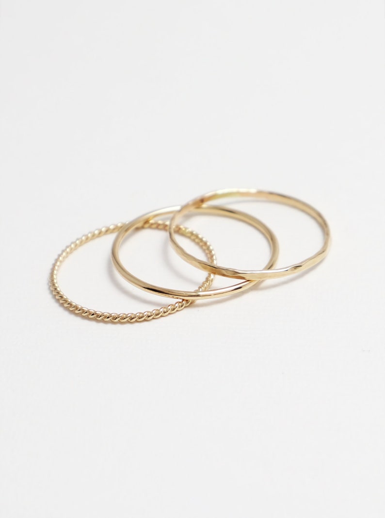 Super Thin Gold Ring Set of 3 Gold Rings for Women Hammered Etsy