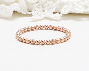 Thin Rose Gold Beaded Ring, 2mm, Gold Thumb Rings For Women, Simple Stacking Ring, Dainty Ring, Delicate Ring, Minimalist ring | Charm Ring