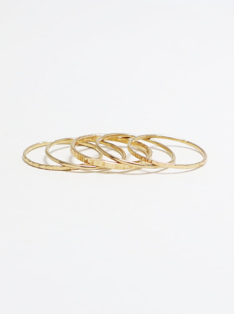 Gold Rings For Women, Minimalist Ring, Line Hammered Stacking Ring Set Of 5, Thick Medium Thin Gold Ring, Gold Stack Ring Marvelous Rings image 3