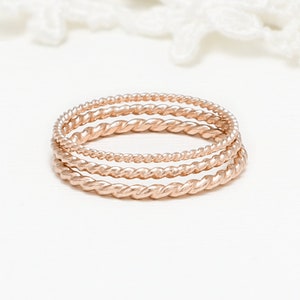 Roségold Twist Stacking Ring, Goldringe für Frauen, Versprechen Ring, Minimalistischer Ring, Seil Daumenring, 14K Rosegold Filled I Wohlstand Ringe