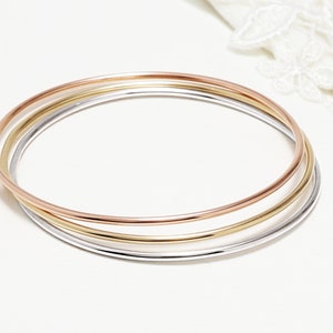 Thin Gold Bangle, 1 Or 3 Dainty Bangle Bracelet, Simple Stacking Bangle, Rose Gold Cuff, Silver, Minimalist Jewelry | Celebration Bangles