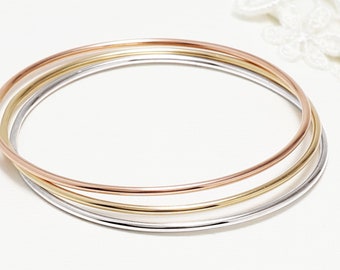 Thin Gold Bangle, 1 Or 3 Dainty Bangle Bracelet, Simple Stacking Bangle, Rose Gold Cuff, Silver, Minimalist Jewelry | Celebration Bangles