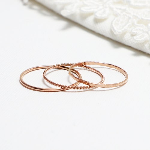 Super Thin Rose Gold Ring Set of 2 Gold Rings for Women Etsy