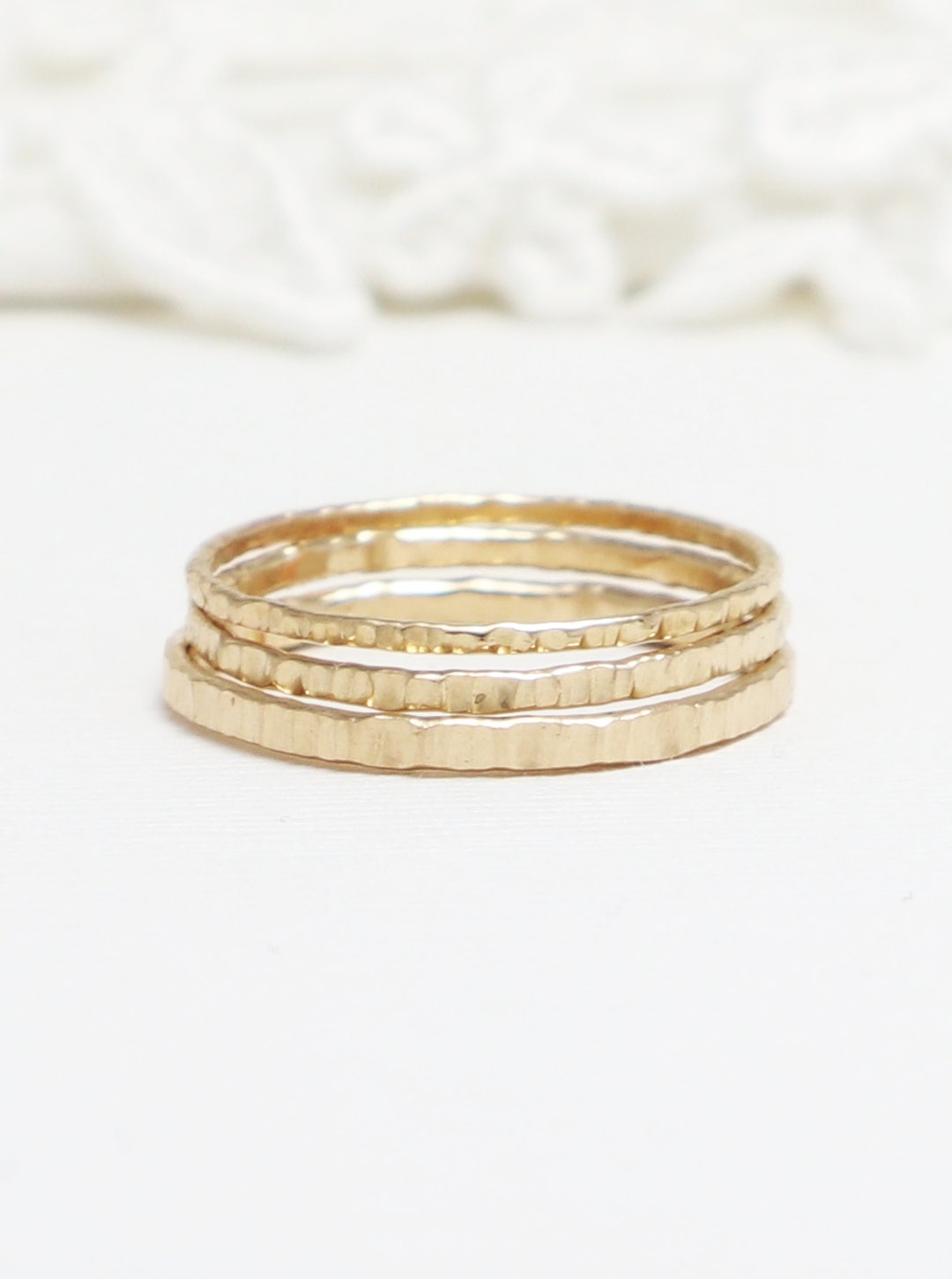 Ultra thin hammered stacking rings rose gold Jewelry handmade | PIPE AND  ROW Seattle