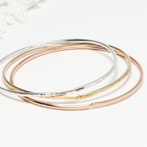 Thin Gold Hammered Bangle, Silver Cuff Bracelet, Dainty Minimalist Bangle, Simple Stacking Bangle, Rose Gold Bangle | Celebration Bangles