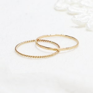 Thin Gold Ring Set Of 2, Hammered, Twist, Gold Thumb Rings For Women, Simple Dainty Minimalist Delicate Ring, Stacking Ring | Felicity Rings