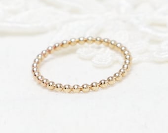 Thin Gold Beaded Ring, 2mm, Gold Thumb Rings For Women, Simple Stacking Ring, Dainty Ring, Delicate Ring, Minimalist ring | Charm Ring