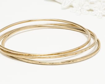 Thin Gold Hammered Bangle Set Of 3, Simple Gold Bracelet For Women, Dainty Minimalist Bangle, Delicate Stacking Cuff | Celebration Bangles