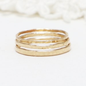 Gold Hammered Stacking Ring, Gold Rings For Women, Minimalist Ring, Thin Ring, Thick Ring, Thumb Ring, 14K Gold Filled | Prosperity Rings