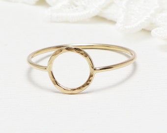 Open Circle Hammered Gold Ring, Rings for Women, Minimalist Ring, Promise Ring, Dainty Ring, 14K Gold Filled, Eternal Ring | Unity Ring