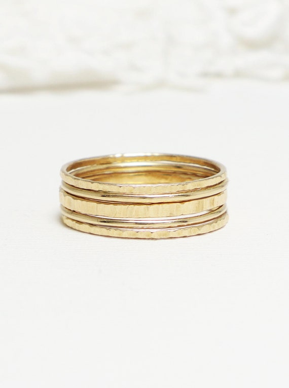 Gold Rings For Women, Minimalist Ring, Line Hammered Stacking Ring Set Of 5, Thick Medium Thin Gold Ring, Gold Stack Ring | Marvelous Rings