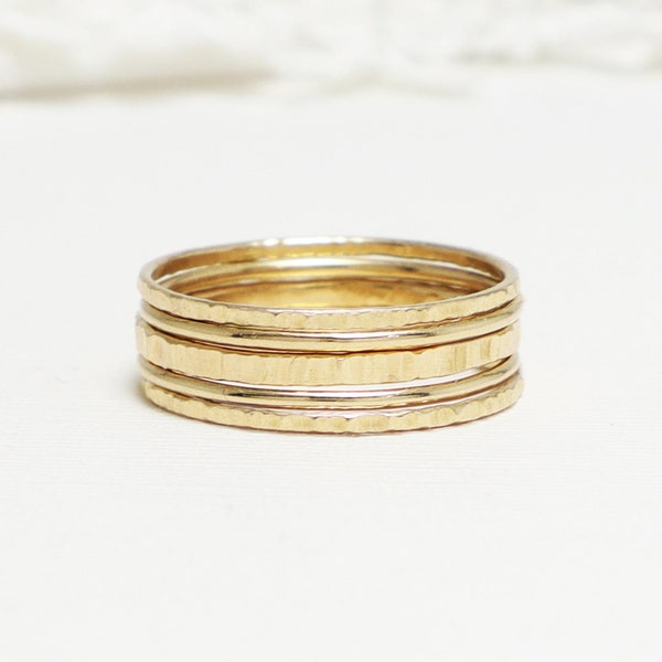 Gold Rings For Women, Minimalist Ring, Line Hammered Stacking Ring Set Of 5, Thick Medium Thin Gold Ring, Gold Stack Ring | Marvelous Rings