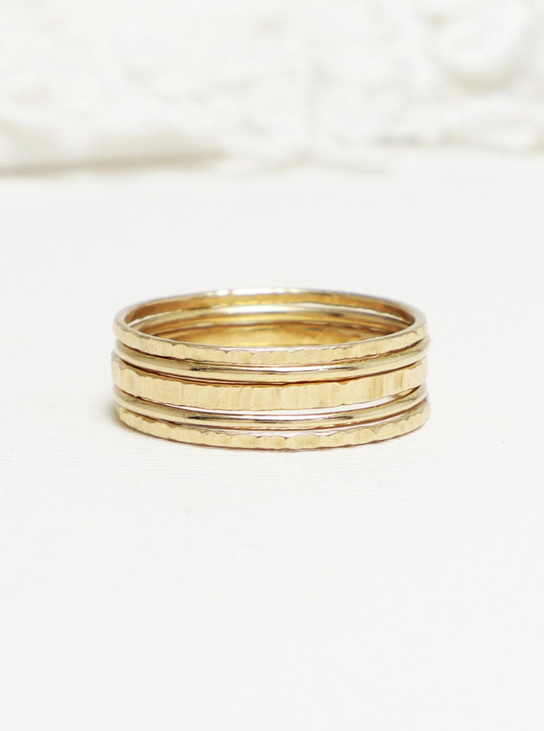 Gold Rings For Women, Minimalist Ring, Line Hammered Stacking Ring Set Of 5, Thick Medium Thin Gold Ring, Gold Stack Ring Marvelous Rings image 1