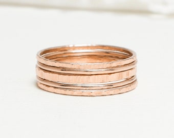 Rose Gold Rings For Women, Minimalist Ring, Line Hammered Ring Set Of 5, Thick Medium Thin Gold Ring, Gold Stack Ring | Marvelous Rings