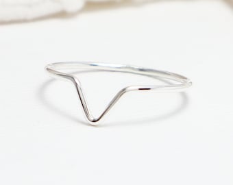 Super Thin Silver Curved V Ring, Chevron Ring, Thumb Rings For Women, Dainty Ring, Minimalist Ring, Delicate Stacking Ring | Moxie Ring